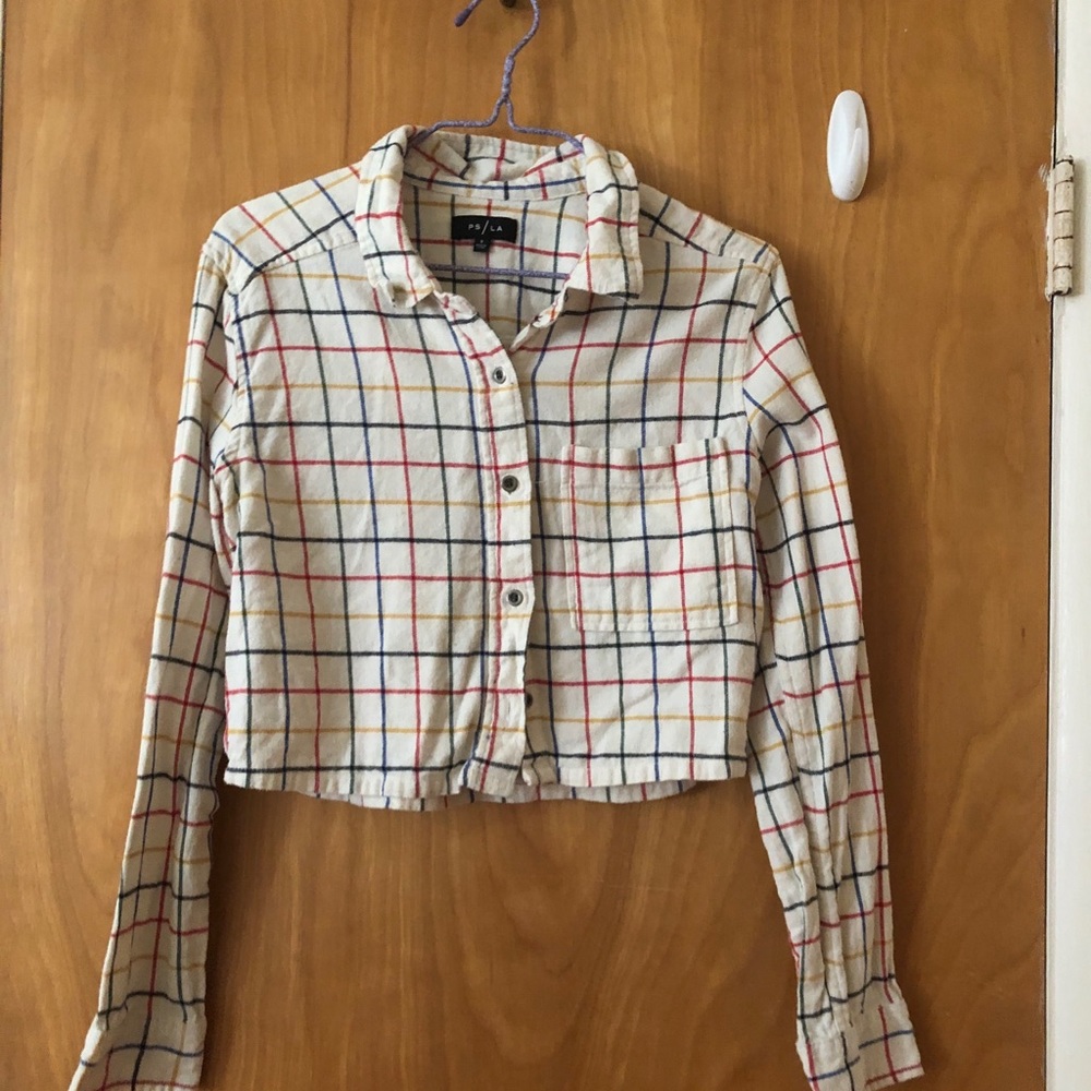 Cropped plaid flannel shirt